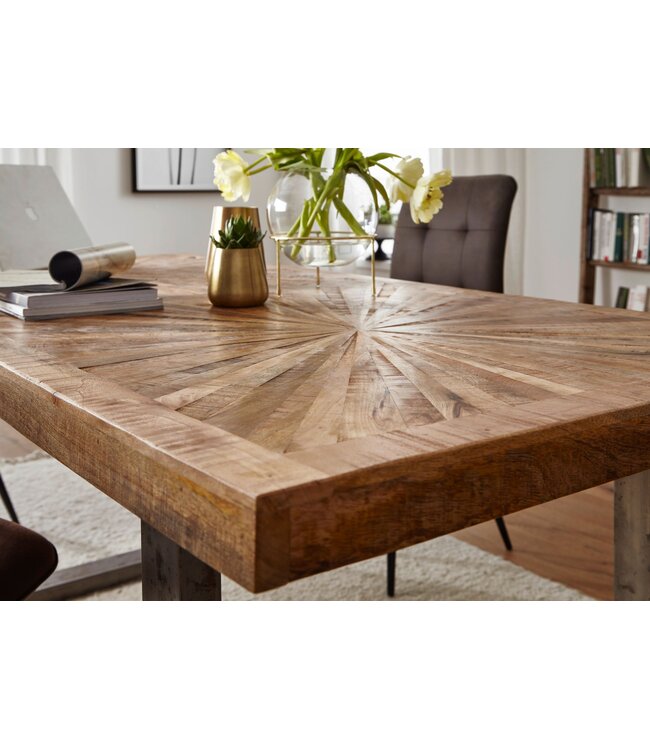 Wohnling eettafel mango massief houten eetkamertafel 200x76,5x100 cm | Keukentafel loft natuur | Massief houten tafel met metalen frame | Industriële tafel