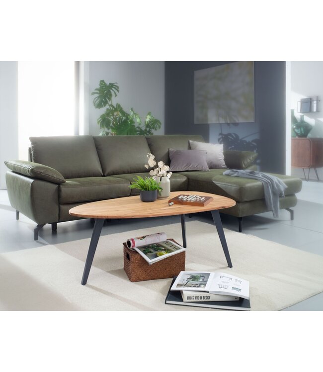 Wohnling salontafel acacia massief hout 110 x 45 x 60 cm salontafel niervorm | Salontafel Moderne houten tafel | Tafel woonkamer hout / metaal