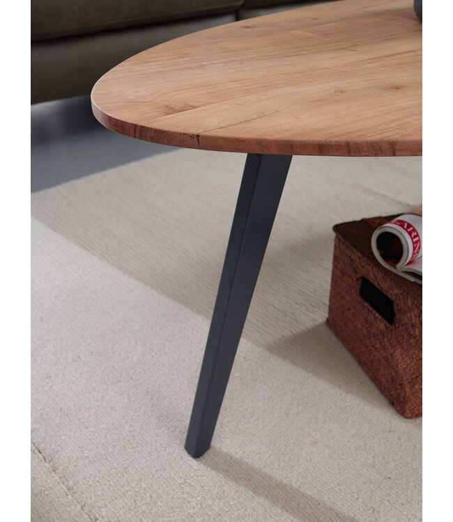Wohnling salontafel acacia massief hout 110 x 45 x 60 cm salontafel niervorm | Salontafel Moderne houten tafel | Tafel woonkamer hout / metaal