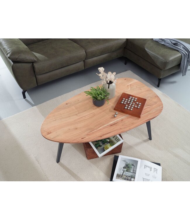 Wohnling salontafel acacia massief hout 110 x 45 x 60 cm salontafel niervorm | Salontafel Moderne houten tafel | Tafel woonkamer hout / metaal