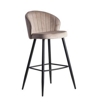 Wohnling barkruk fluweel beige kruk met rugleuning 56x102.5x52.5 cm | Keukenkruk Scandinavische stof / metaal 110 kg | Design barkruk | Bistrokruk gestoffeerd