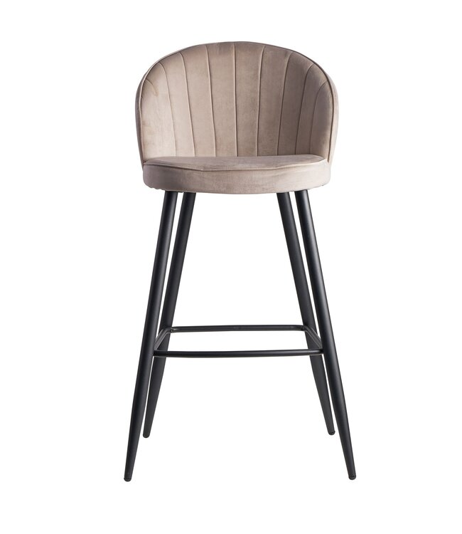 Wohnling barkruk fluweel beige kruk met rugleuning 56x102.5x52.5 cm | Keukenkruk Scandinavische stof / metaal 110 kg | Design barkruk | Bistrokruk gestoffeerd