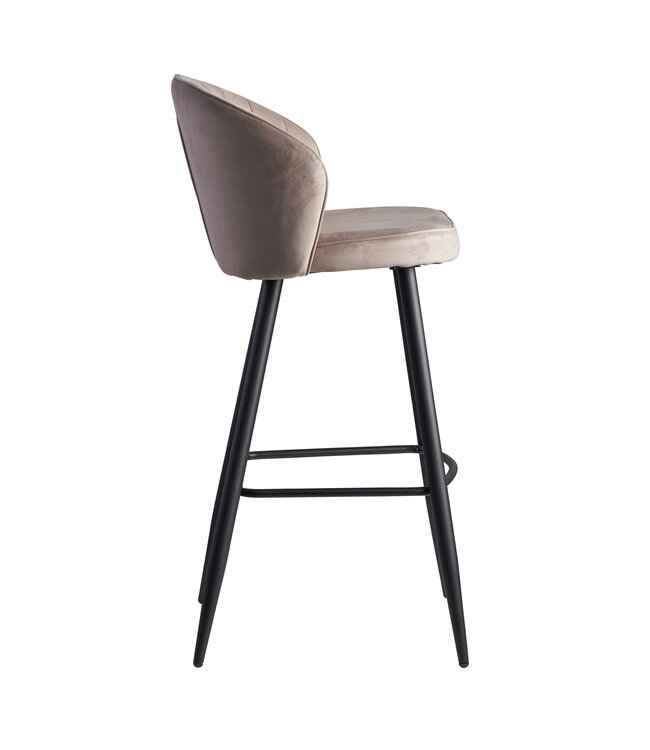 Wohnling barkruk fluweel beige kruk met rugleuning 56x102.5x52.5 cm | Keukenkruk Scandinavische stof / metaal 110 kg | Design barkruk | Bistrokruk gestoffeerd