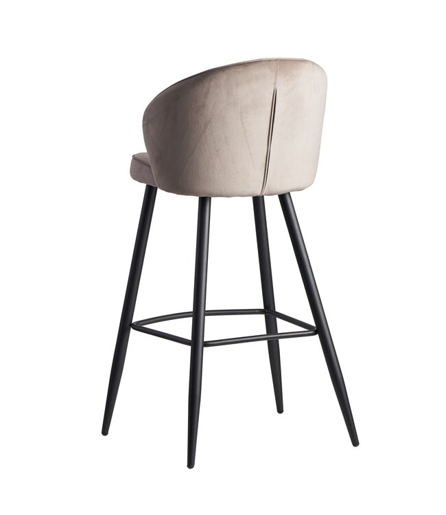 Wohnling barkruk fluweel beige kruk met rugleuning 56x102.5x52.5 cm | Keukenkruk Scandinavische stof / metaal 110 kg | Design barkruk | Bistrokruk gestoffeerd