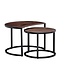 Wohnling salontafel set van 2 Mango massief houten / metalen salontafel rond | Industriële bijzettafel met metalen poten zwart | 2-delige placemat bijzettafel van hout