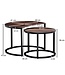 Wohnling salontafel set van 2 Mango massief houten / metalen salontafel rond | Industriële bijzettafel met metalen poten zwart | 2-delige placemat bijzettafel van hout