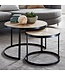 Wohnling design salontafel set van 2 mango massief houten bijzettafels rond | Salontafel met metalen poten bruin | Placemat 2-delige nesttafel hout / metaal zwart