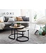 Wohnling design salontafel set van 2 mango massief houten bijzettafels rond | Salontafel met metalen poten bruin | Placemat 2-delige nesttafel hout / metaal zwart