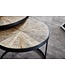Wohnling design salontafel set van 2 mango massief houten bijzettafels rond | Salontafel met metalen poten bruin | Placemat 2-delige nesttafel hout / metaal zwart