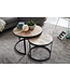 Wohnling design salontafel set van 2 mango massief houten bijzettafels rond | Salontafel met metalen poten bruin | Placemat 2-delige nesttafel hout / metaal zwart