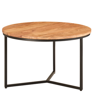 Wohnling salontafel 60x60x38 cm acacia massief hout / metalen design salontafel rond | Salontafel massief salontafel | Kleine tafel woonkamer