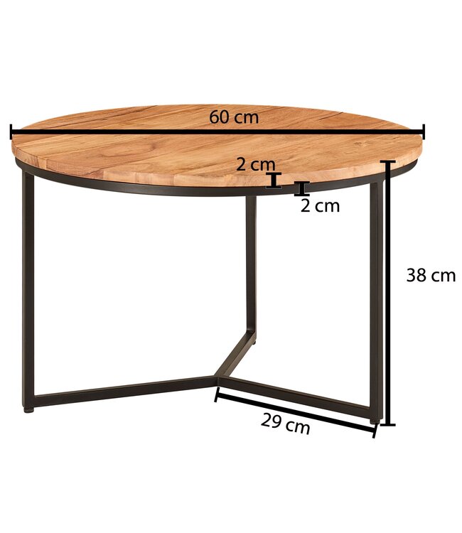 Wohnling salontafel 60x60x38 cm acacia massief hout / metalen design salontafel rond | Salontafel massief salontafel | Kleine tafel woonkamer