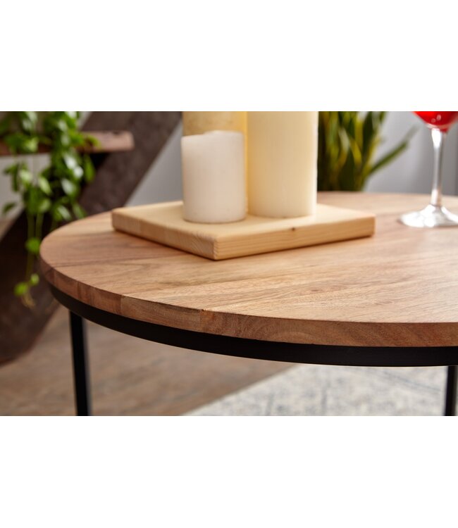 Wohnling salontafel 60x60x38 cm acacia massief hout / metalen design salontafel rond | Salontafel massief salontafel | Kleine tafel woonkamer