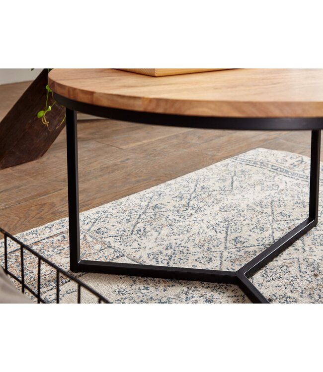 Wohnling salontafel 60x60x38 cm acacia massief hout / metalen design salontafel rond | Salontafel massief salontafel | Kleine tafel woonkamer