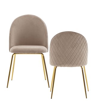 Wohnling design eetkamerstoel set van 2 velours beige gestoffeerd | Keukenstoelstof met gouden poten | Schelpstoel Scandinavisch | Gestoffeerde stoel met fluwelen bekleding