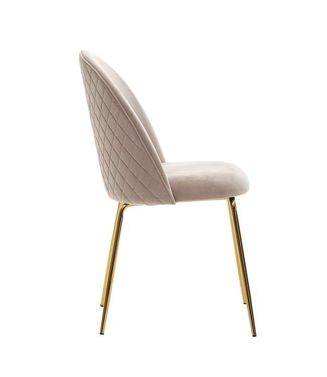 Wohnling design eetkamerstoel set van 2 velours beige gestoffeerd | Keukenstoelstof met gouden poten | Schelpstoel Scandinavisch | Gestoffeerde stoel met fluwelen bekleding
