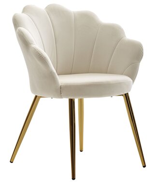 Wohnling eetkamerstoel tulip velvet wit gestoffeerd | Keukenstoel met goudkleurige poten | Shell stoel Scandinavisch design | Gestoffeerde stoel met stoffen bekleding
