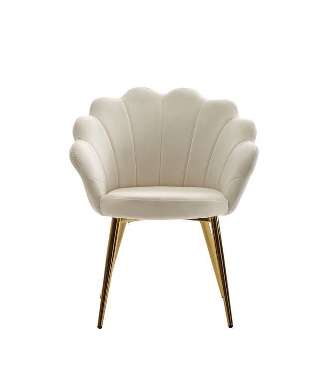 Wohnling eetkamerstoel tulip velvet wit gestoffeerd | Keukenstoel met goudkleurige poten | Shell stoel Scandinavisch design | Gestoffeerde stoel met stoffen bekleding