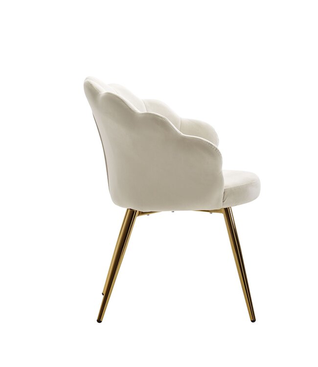 Wohnling eetkamerstoel tulip velvet wit gestoffeerd | Keukenstoel met goudkleurige poten | Shell stoel Scandinavisch design | Gestoffeerde stoel met stoffen bekleding