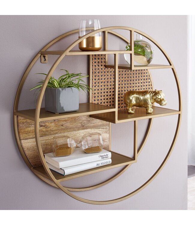 Wohnling rotan 62x62x17 cm hangplank massief hout / metaal industrieel | Hangplank rond wand | Plank hangende open woonkamer