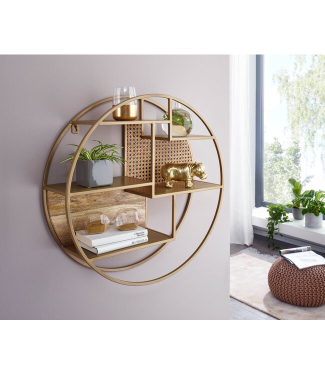Wohnling rotan 62x62x17 cm hangplank massief hout / metaal industrieel | Hangplank rond wand | Plank hangende open woonkamer