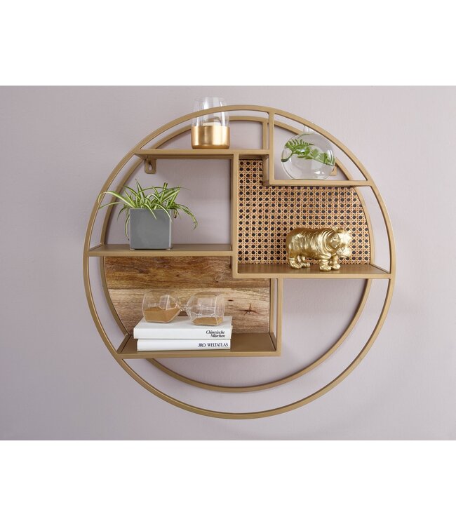 Wohnling rotan 62x62x17 cm hangplank massief hout / metaal industrieel | Hangplank rond wand | Plank hangende open woonkamer