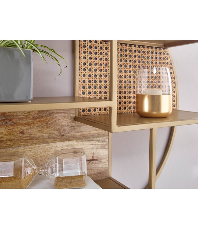 Wohnling rotan 62x62x17 cm hangplank massief hout / metaal industrieel | Hangplank rond wand | Plank hangende open woonkamer