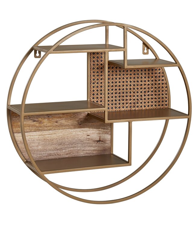Wohnling rotan 62x62x17 cm hangplank massief hout / metaal industrieel | Hangplank rond wand | Plank hangende open woonkamer