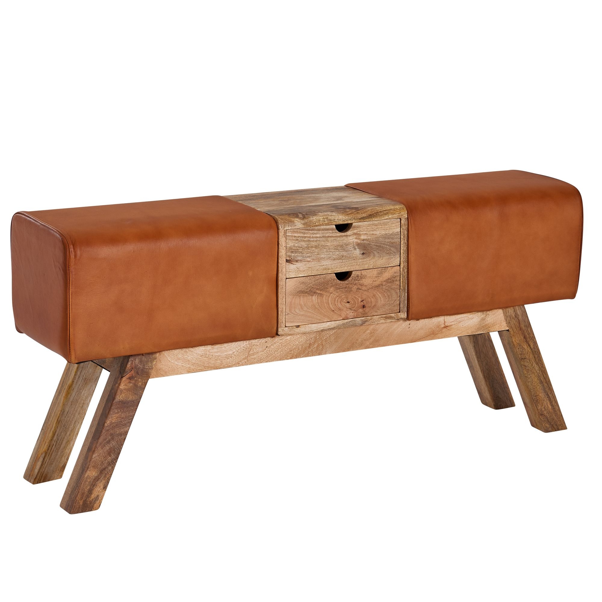 Design Turnbock bank bruin met lades 120x56x30 cm | Gymkrukbank van echt leer met opbergruimte | Kruk garderobebank kruk Springbok turnbank