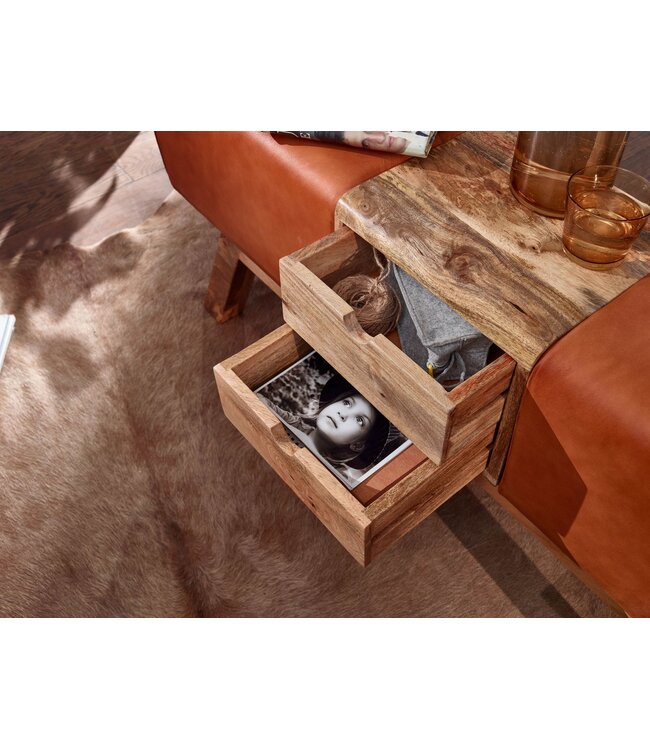 Wohnling Design Turnbock bank bruin met lades 120x56x30 cm | Gymkrukbank van echt leer met opbergruimte | Kruk garderobebank kruk Springbok turnbank