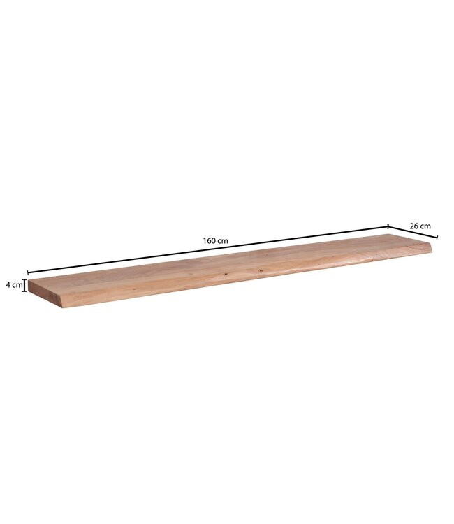 Wohnling Wandplank 160 cm Acacia Massief Hout met Boomrand Hangplank Modern | Muurplank Hangende Plank | Plank voor de Wand Zwevend