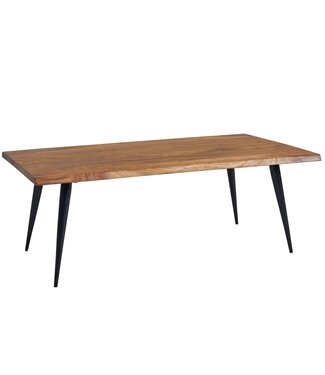 Wohnling Koffietafel Massief Sheesham-Hout en Metaal 110x60x40 cm Salontafel Bruin | Vierkante Tafel Woonkamer Moderne met Boomrand | Lage Bijzettafel Woonkamertafel