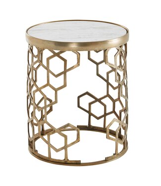 Wohnling Bijzettafel Echt Marmer en Metaal 46x46x55 cm Salontafel Wit Goud | Ronde Dienblad Tafel Woonkamer Moderne | Koffietafel Woonkamertafel Hoog