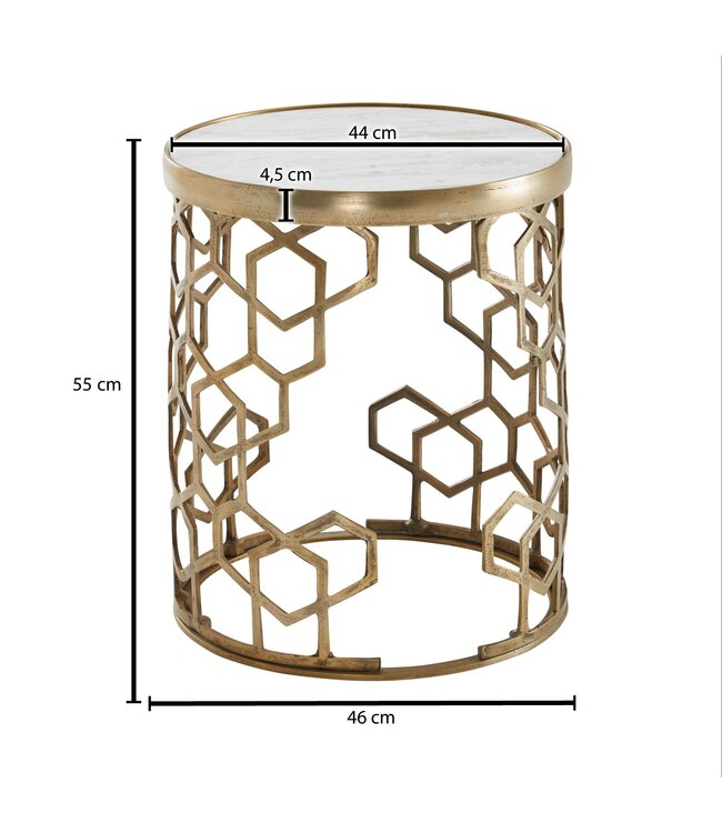 Wohnling Bijzettafel Echt Marmer en Metaal 46x46x55 cm Salontafel Wit Goud | Ronde Dienblad Tafel Woonkamer Moderne | Koffietafel Woonkamertafel Hoog