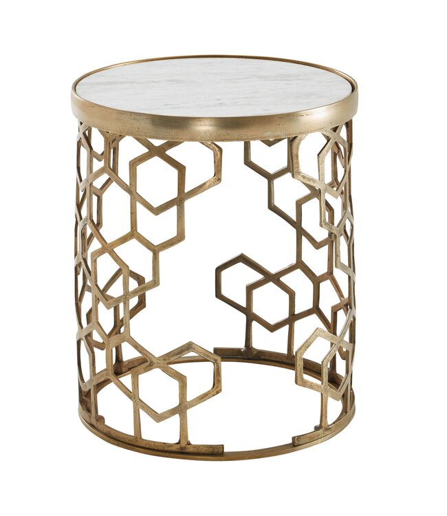 Wohnling Bijzettafel Echt Marmer en Metaal 46x46x55 cm Salontafel Wit Goud | Ronde Dienblad Tafel Woonkamer Moderne | Koffietafel Woonkamertafel Hoog