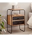 Wohnling nachtkastje massief acaciahout/steenlook 40x60x30 cm nachtkastje boxspringbed | Industriële nachtconsole bruin met 2 lades & opbergruimte | Opbergruimte voor nachtkastje en metalen frame