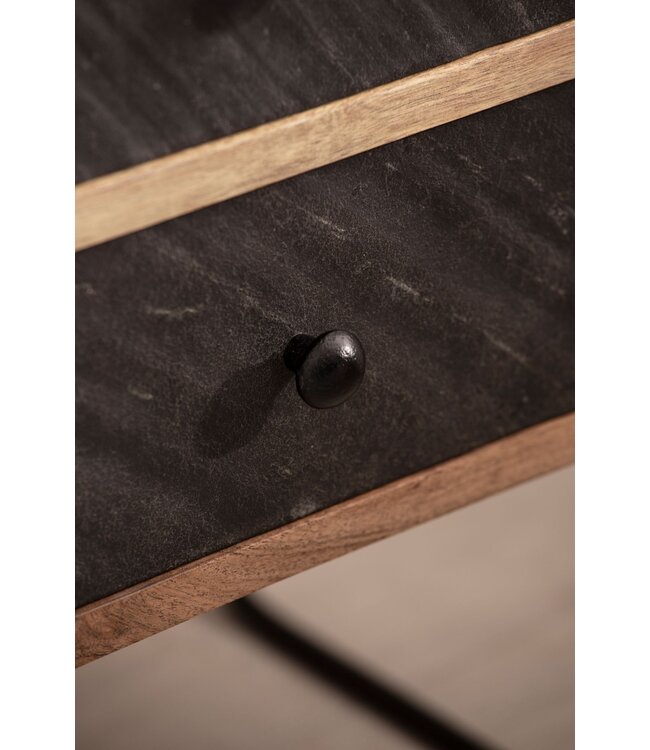 Wohnling nachtkastje massief acaciahout/steenlook 40x60x30 cm nachtkastje boxspringbed | Industriële nachtconsole bruin met 2 lades & opbergruimte | Opbergruimte voor nachtkastje en metalen frame
