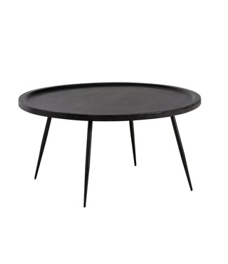 Wohnling salontafel 75x75x38 cm mango massief hout metaal zwart banktafel rond, design woonkamertafel met natuurlijke houtnerf, salontafel woonkamer tijdloos