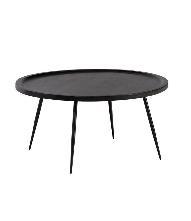 Wohnling salontafel 75x75x38 cm mango massief hout metaal zwart banktafel rond, design woonkamertafel met natuurlijke houtnerf, salontafel woonkamer tijdloos