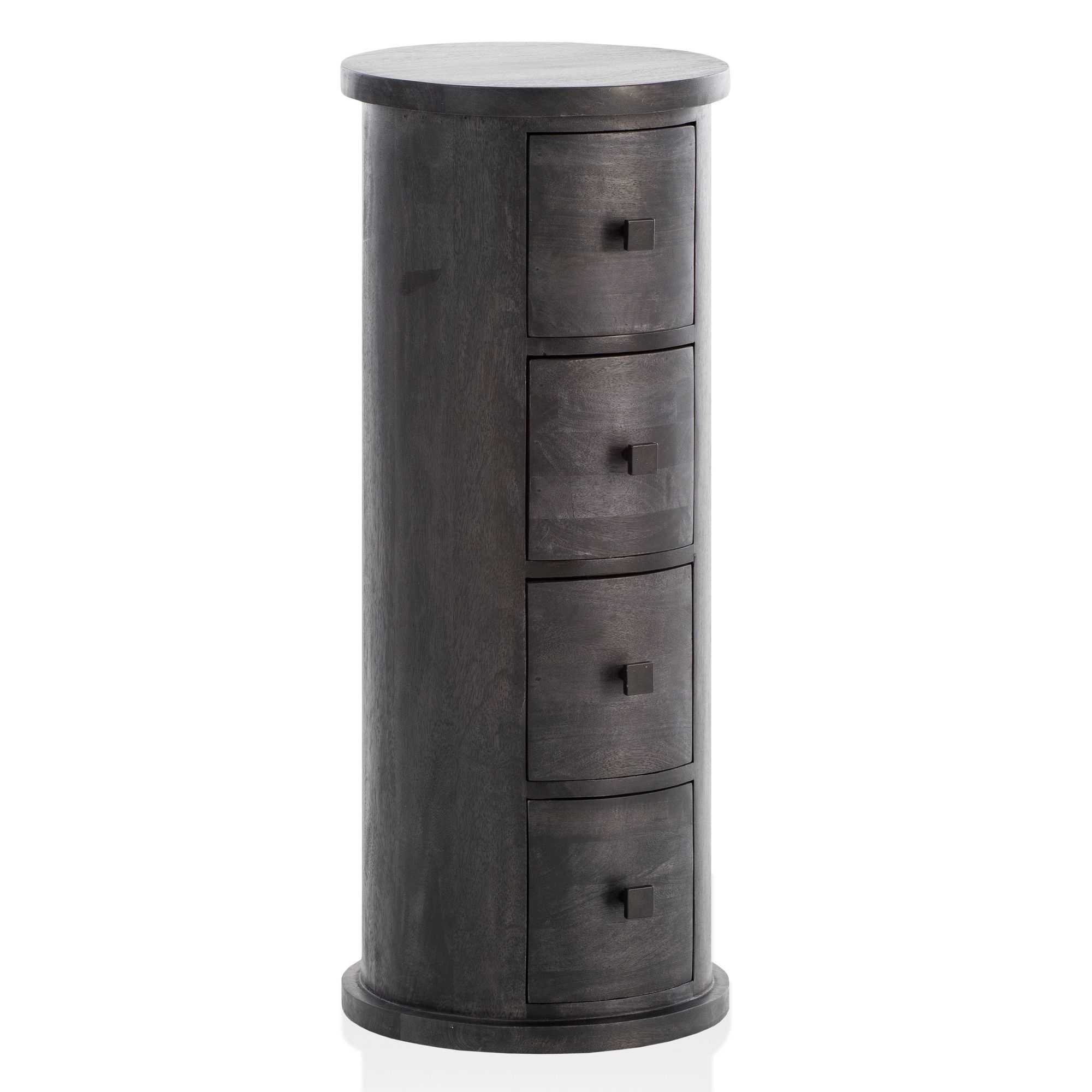 Design Dressoir Mango Massief Hout Zwart 34x85x34 cm | Kast met 4 laden | Smalle zijkast massief | Mini ronde ladekast