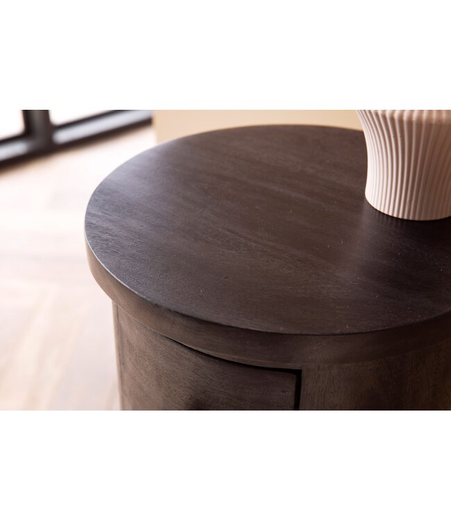 Wohnling Design Dressoir Mango Massief Hout Zwart 34x85x34 cm | Kast met 4 laden | Smalle zijkast massief | Mini ronde ladekast