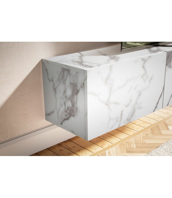 Wohnling Lowboard hangend marmerlook wit 160x30x30 cm tv-meubel, design tv-tafel met vouwdeuren modern, tv-kastwand, tv-ladekast tv-ladekast om op te hangen