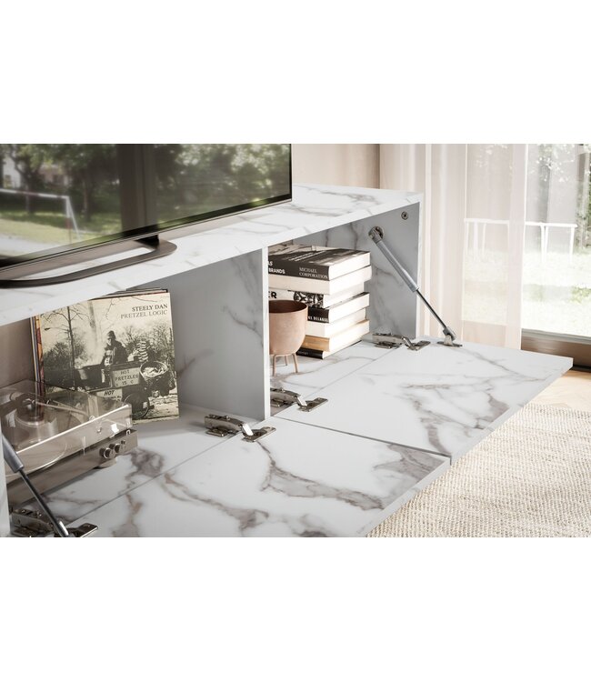 Wohnling Lowboard hangend marmerlook wit 160x30x30 cm tv-meubel, design tv-tafel met vouwdeuren modern, tv-kastwand, tv-ladekast tv-ladekast om op te hangen