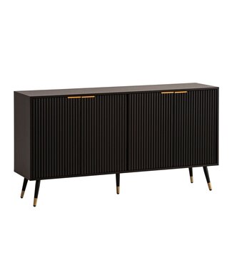 Wohnling Dressoir 150x81x39 cm Dressoir Zwart met Eiken Decor, Ladekast met Deuren, Ladekast Halkast Modern, Staande Kast Woonkamer Metalen Poten