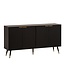 Wohnling Dressoir 150x81x39 cm Dressoir Zwart met Eiken Decor, Ladekast met Deuren, Ladekast Halkast Modern, Staande Kast Woonkamer Metalen Poten