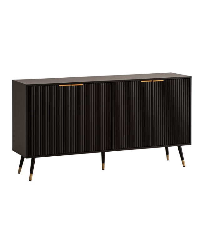Wohnling Dressoir 150x81x39 cm Dressoir Zwart met Eiken Decor, Ladekast met Deuren, Ladekast Halkast Modern, Staande Kast Woonkamer Metalen Poten