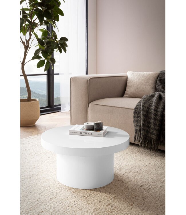 Wohnling salontafel 60x60x30 cm witte salontafel in hoogglans modern, design salontafel rond, lounge salontafel in paddenstoelvorm, salontafel bijzettafel klein