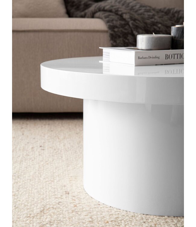 Wohnling salontafel 60x60x30 cm witte salontafel in hoogglans modern, design salontafel rond, lounge salontafel in paddenstoelvorm, salontafel bijzettafel klein