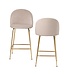 Wohnling set van 2 barkrukken, fluwelen beige kruk met rugleuning en gouden poten, keukenkruk Scandinavische stof / metaal 110 kg, design barkruk, tegenkruk, bistrokruk gestoffeerd