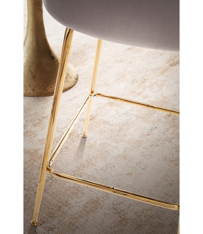 Wohnling set van 2 barkrukken, fluwelen beige kruk met rugleuning en gouden poten, keukenkruk Scandinavische stof / metaal 110 kg, design barkruk, tegenkruk, bistrokruk gestoffeerd